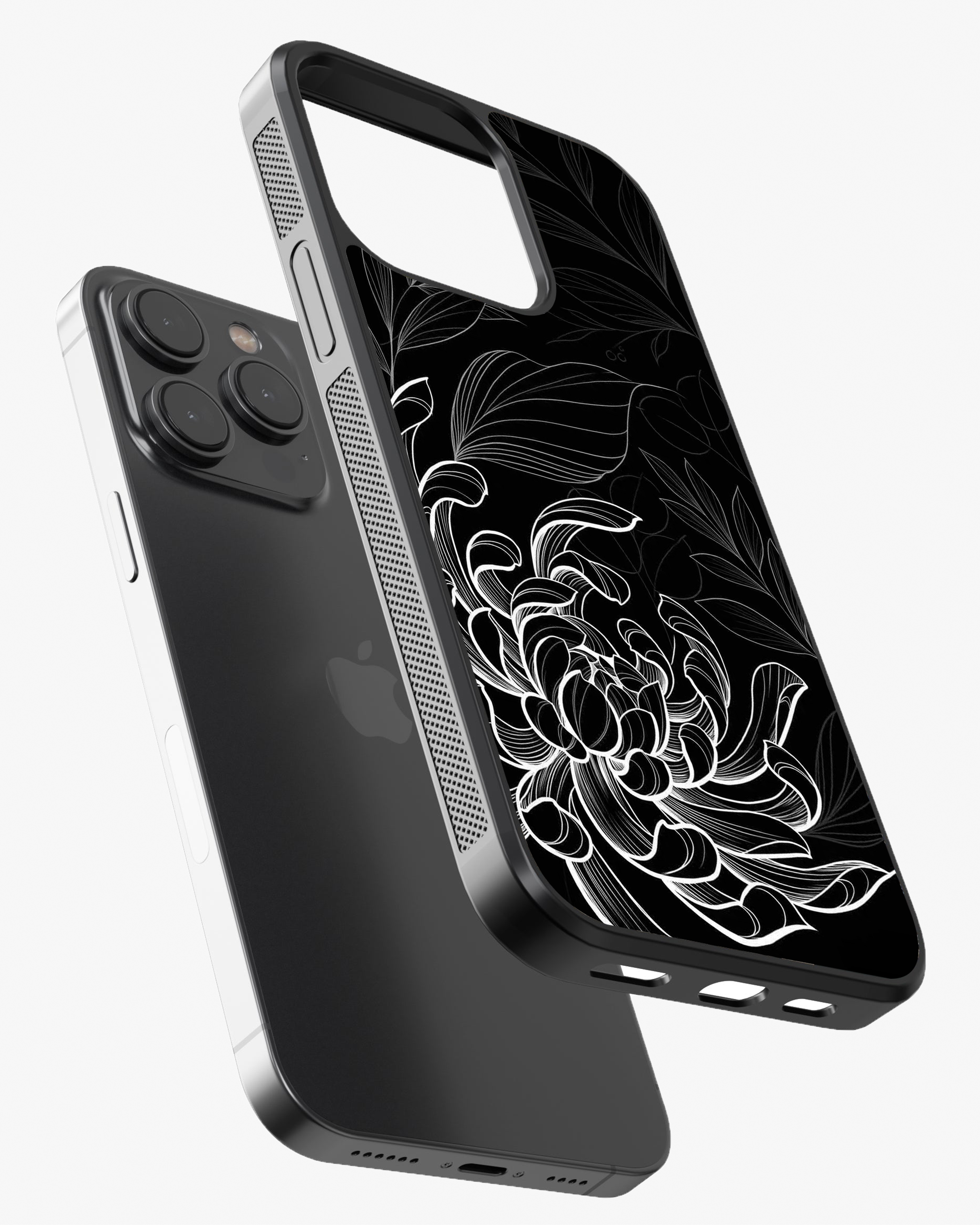 Midnight Bloom – Black & White Minimal Floral Premium Phone Cover Glass Case