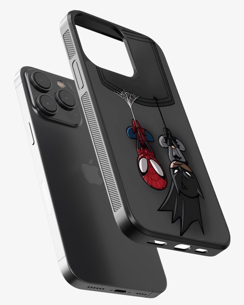 Pocket Heroes – Spider-Man & Batman Hanging Design Premium Phone Cover Glass Case