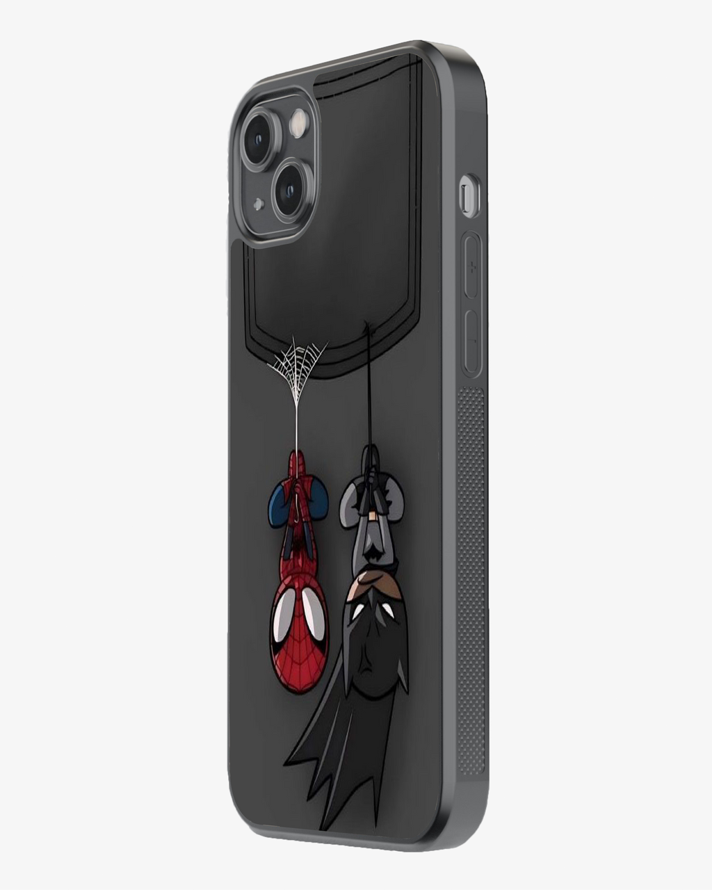 Pocket Heroes – Spider-Man & Batman Hanging Design Premium Phone Cover Glass Case